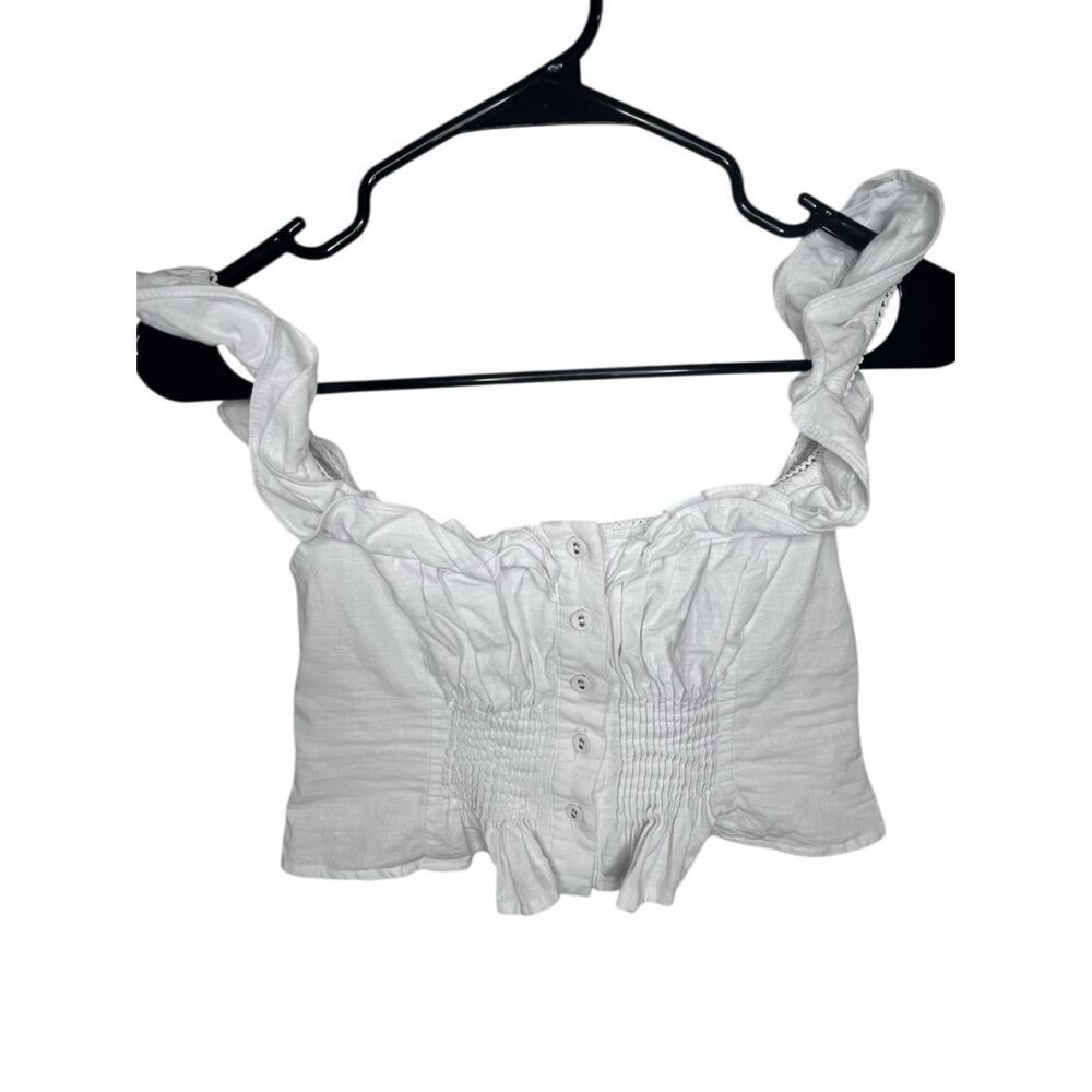 Princess Polly White Super Cropped Button Up Ruffled Tank Top
